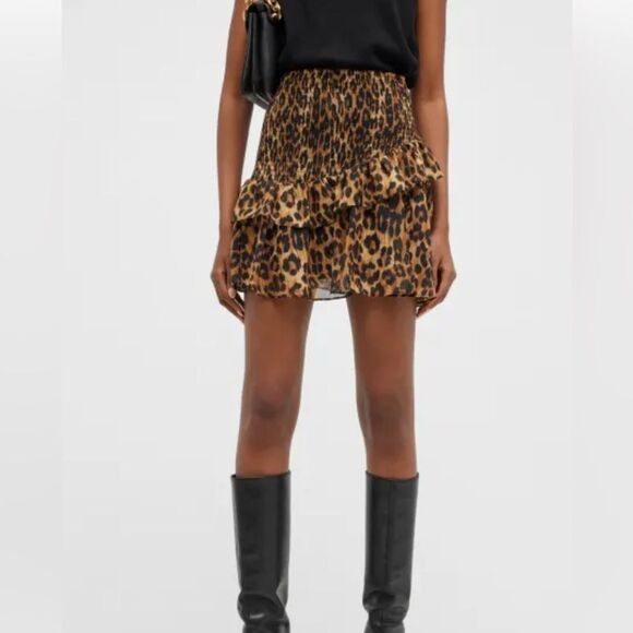 Milly Ginny Leopard Print Brown Tan‎ Mini Ruffled Skirt - Picture 1 of 7